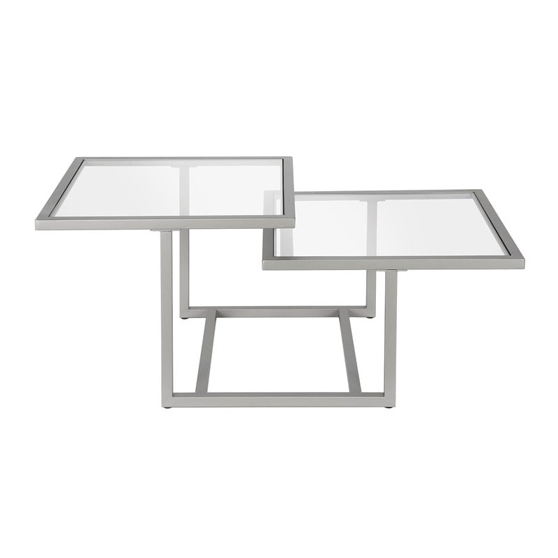 Henn&Hart Metal Two Tier Satin Nickel/Gray Glass Top  Coffee Table