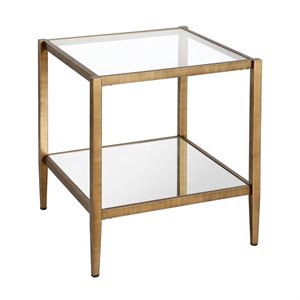 Henn&Hart 20&quot Tempered Glass and Metal End Table in Brass