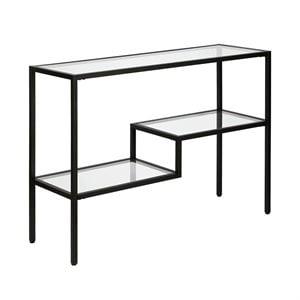 Henn&Hart 42&quot Blackened Bronze Metal/Glass Console Table