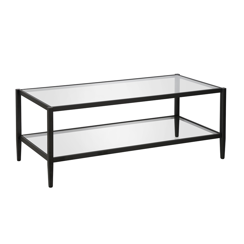 Henn&Hart Mid Century Metal Frame Coffee Table in Black and Bronze w/Glass Top