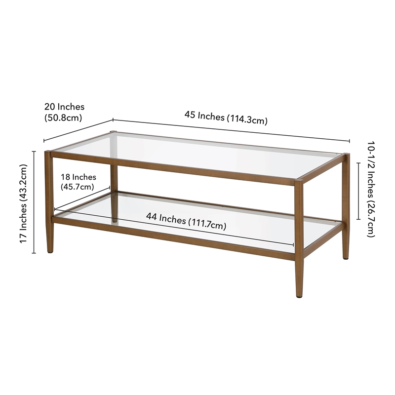 Henn&Hart Mid Century Metal Frame Coffee Table in Antique Brass w/Glass Top