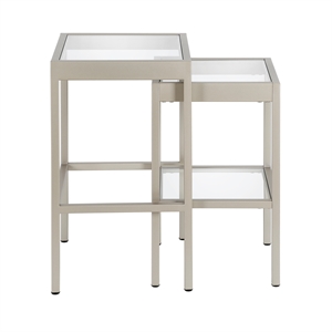 Henn&Hart 16&quot Metal and Tempered Glass Top End Table in Nickel Silver