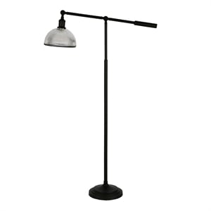 Henn&Hart 32&quot Blackened Bronze Metal/Ribbed Glass Floor Lamp