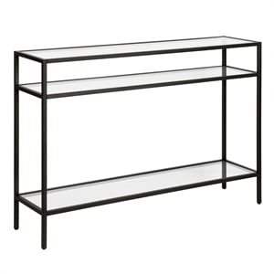Henn&Hart 42&quot Blackened Bronze Metal/Glass Console Table