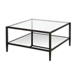 Henn&Hart Modern Square Coffee Table in Black and Bronze with Mirrored Shelf