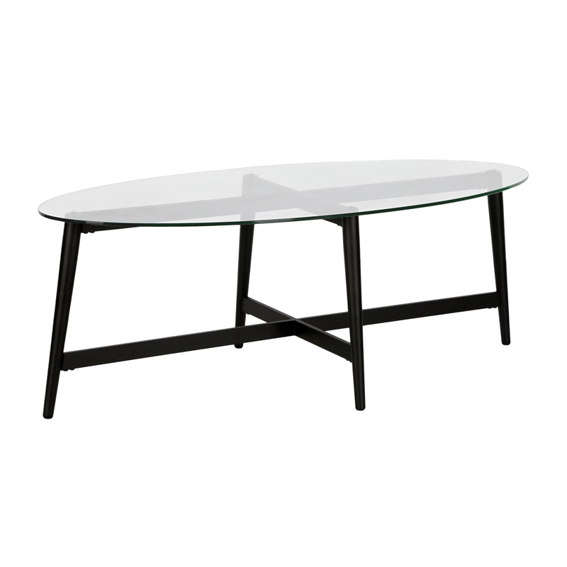 Henn&Hart Mid-Century Metal Blackened Bronze and Glass Coffee Table