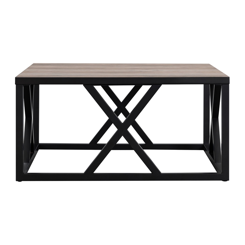 Henn&Hart Traditional Square Geometric Metal Coffee Table with Gray Oak Wood Top