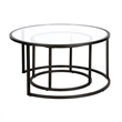 Henn&Hart Metal Double Nested Round Coffee Table in Black with Glass Top