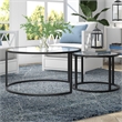 Henn&Hart Metal Double Nested Round Coffee Table in Black with Glass Top