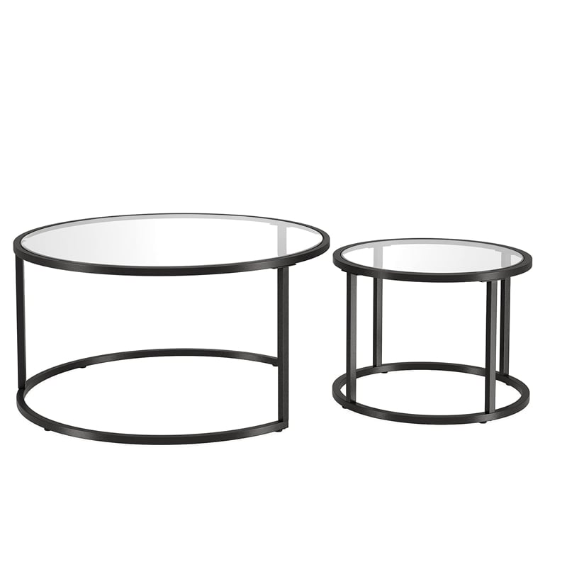 Henn&Hart Metal Double Nested Round Coffee Table in Brass with Glass Top