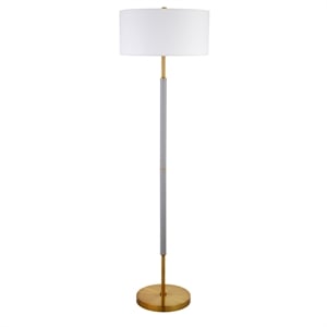 Henn&Hart 17&quot Cool Gray/Brass Metal/Fabric Floor Lamp