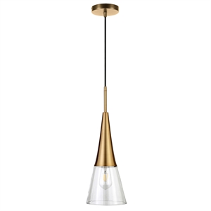 Henn&Hart 7&quot Metal and Glass Pendant with Cone-Shaped Shade in Brass