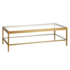 Henn&Hart 54&quot Tempered Glass Top Coffee Table in Brass