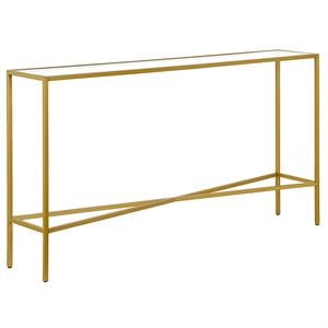 Henn&Hart 55&quot Brass Finish Metal/Glass Console Table