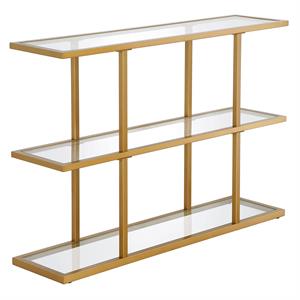 Henn&Hart 42&quot Brass Finish Metal/Glass Console Table