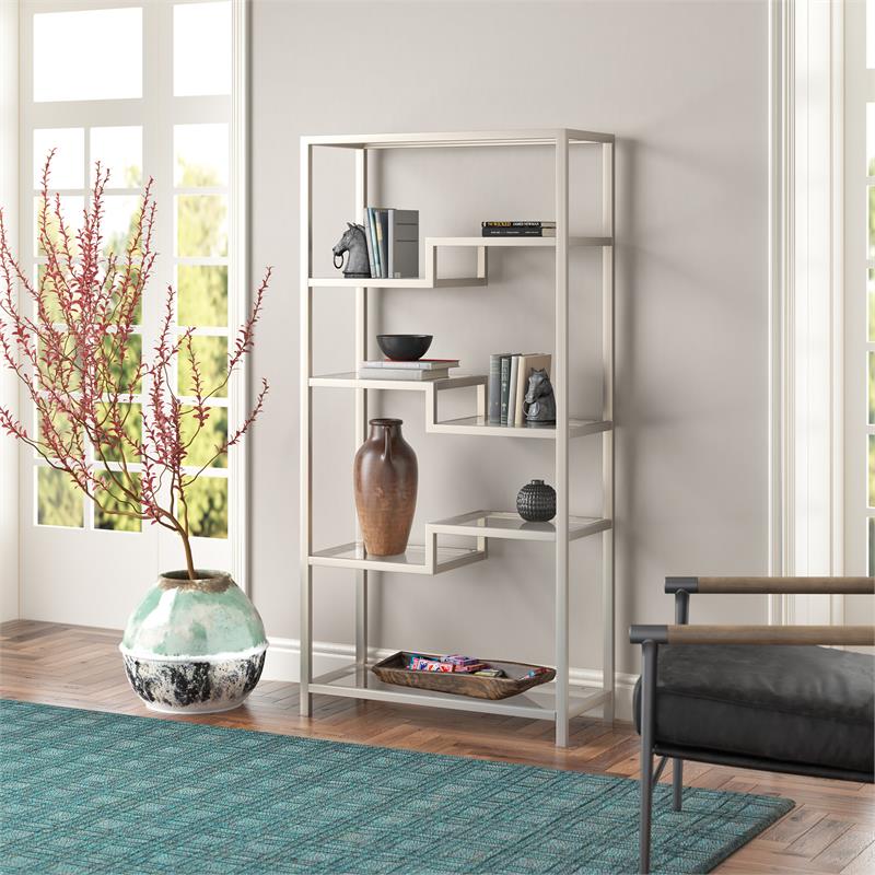 Henn&Hart 68 in. Satin Nickel Metal Bookcase