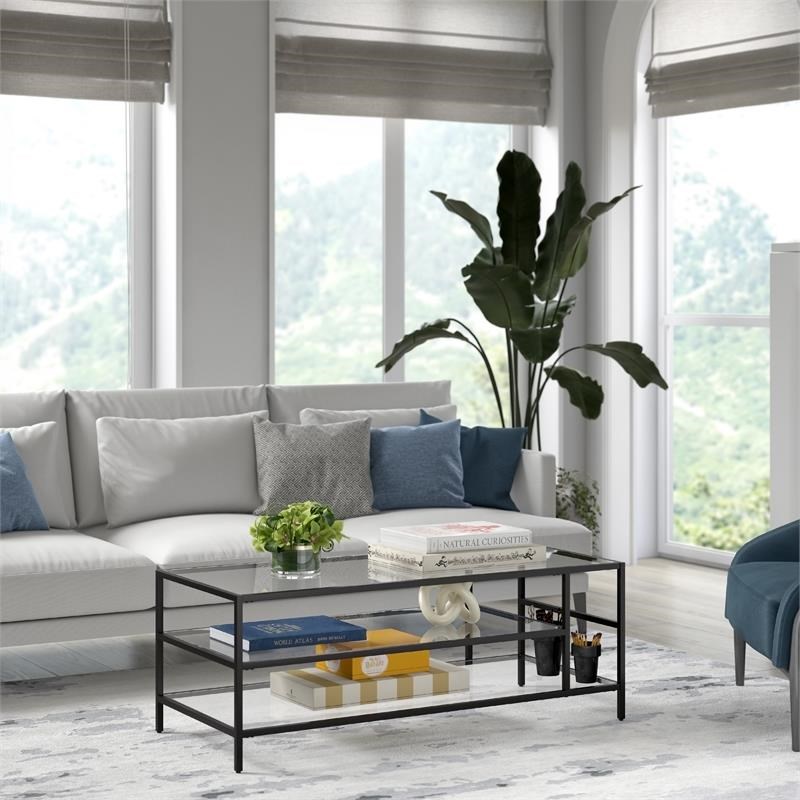Henn&Hart Black Bronze Coffee Table with Glass Shelves