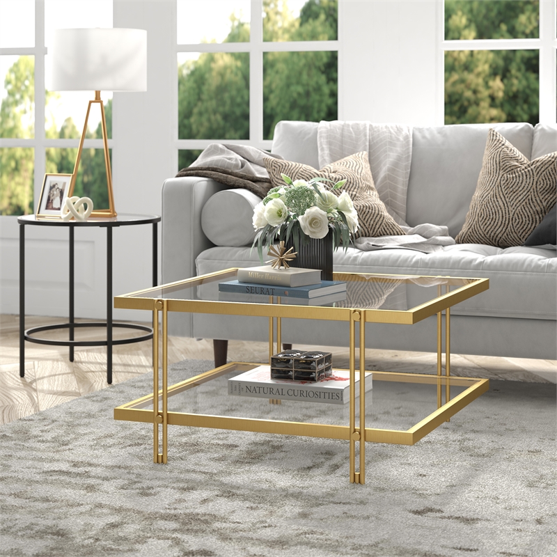 Henn&Hart Brass Finish Square Coffee Table