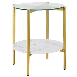 Henn&Hart 20&quot Gold/Faux Marble Metal/Glass Side Table