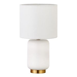 Henn&Hart 8&quot Matte White/Brass Ceramic/Metal/Fabric Mini Lamp