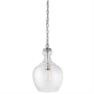 Henn&Hart 11&quot Brushed Nickel Finish Metal/Glass Pendant