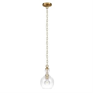 Henn&Hart 7&quot Brushed Brass Finish Metal/Glass Pendant