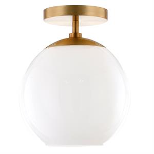 Henn&Hart 9&quot Brass Finish Metal/Glass Semi Flush Mount