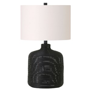 Henn&Hart 12&quot Black Rattan Rattan/Metal/Fabric Table Lamp