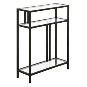 Henn&Hart 22&quot Blackened Bronze Metal/Glass Console Table