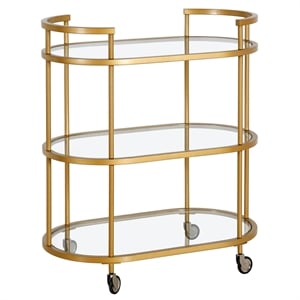 Henn&Hart 30&quot Brass Finish Metal/Glass Bar Cart