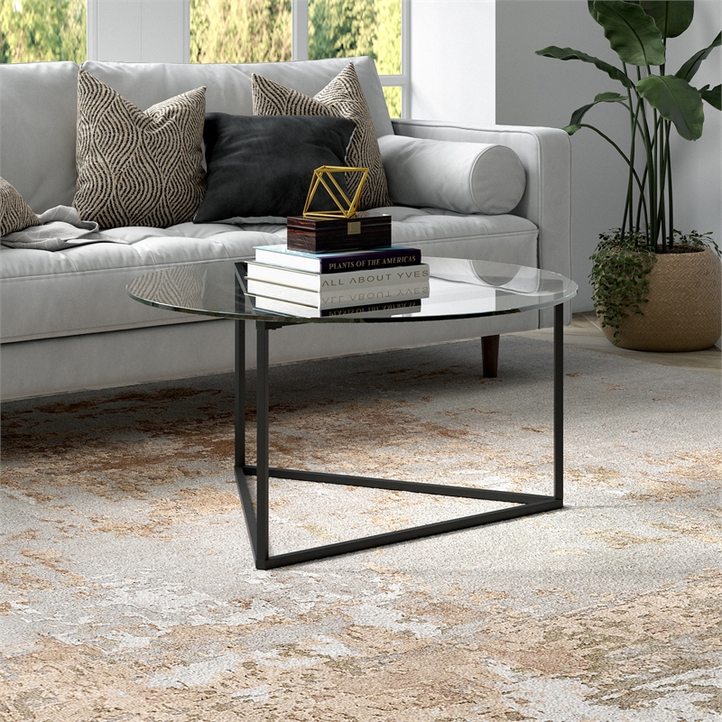 Henn&Hart Black Bronze Round Coffee Table with Glass Top