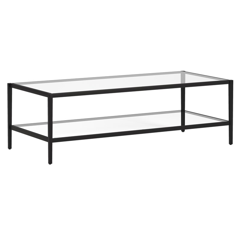 Henn&Hart 54 in. Black Bronze Coffee Table with Clear Glass Shelf