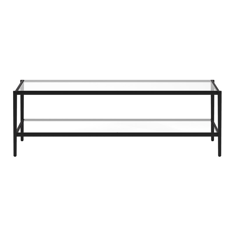 Henn&Hart 54 in. Black Bronze Coffee Table with Clear Glass Shelf