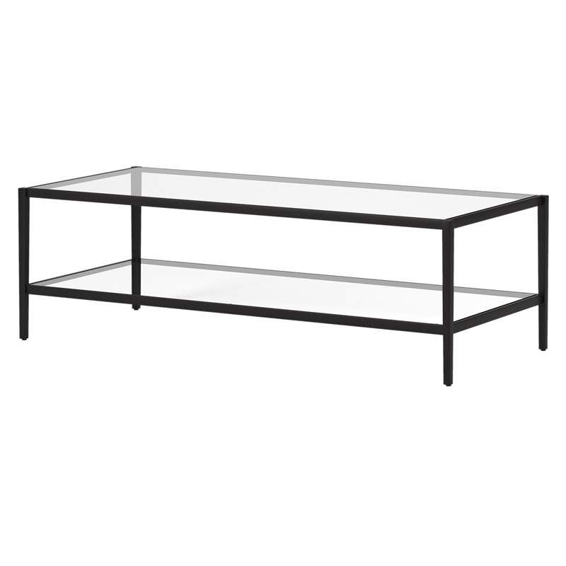 Henn&Hart 54 in. Black Bronze Coffee Table with Clear Glass Shelf