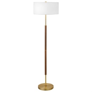 Henn&Hart 17&quot Rustic Oak/Brass Finish Metal/Fabric Floor Lamp