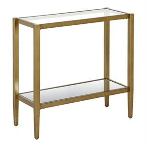Henn&Hart 24&quot Antique Brass Finish Metal/Glass Side Table