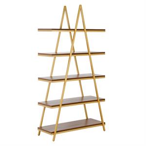 Henn&Hart 36&quot Gold/Walnut Metal Bookcase
