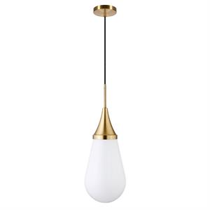 Henn&Hart 8&quot Brass Finish Metal/Glass Pendant