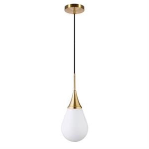 Henn&Hart 7&quot Brass Finish Metal/Glass Pendant