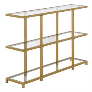 Henn&Hart 42&quot Brass Finish Metal/Glass Console Table