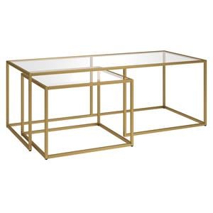 Henn&Hart 50&quot Brass Finish Metal/Glass Coffee Table