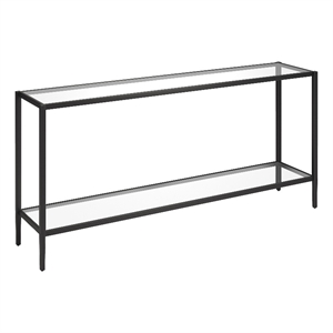 Henn&Hart 64&quot Rectangular Glass Top Metal Console Table in Blackened Bronze