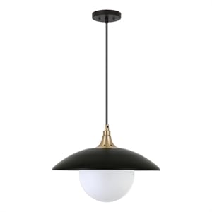 Henn&Hart 14.5&quot Matte Black/Brass Metal/Glass Pendant