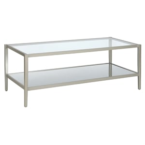 Henn&Hart 45&quot Satin Nickel Finish Metal/Glass Coffee Table
