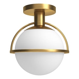 Henn&Hart 9.25&quot Antique Brass Finish Metal/Glass Semi Flush Mount
