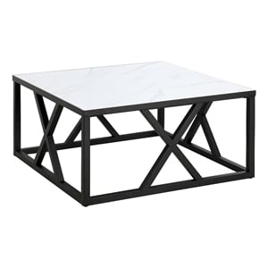 Henn&Hart 35&quot Blackened Bronze/Faux Marble Metal/MDF Coffee Table