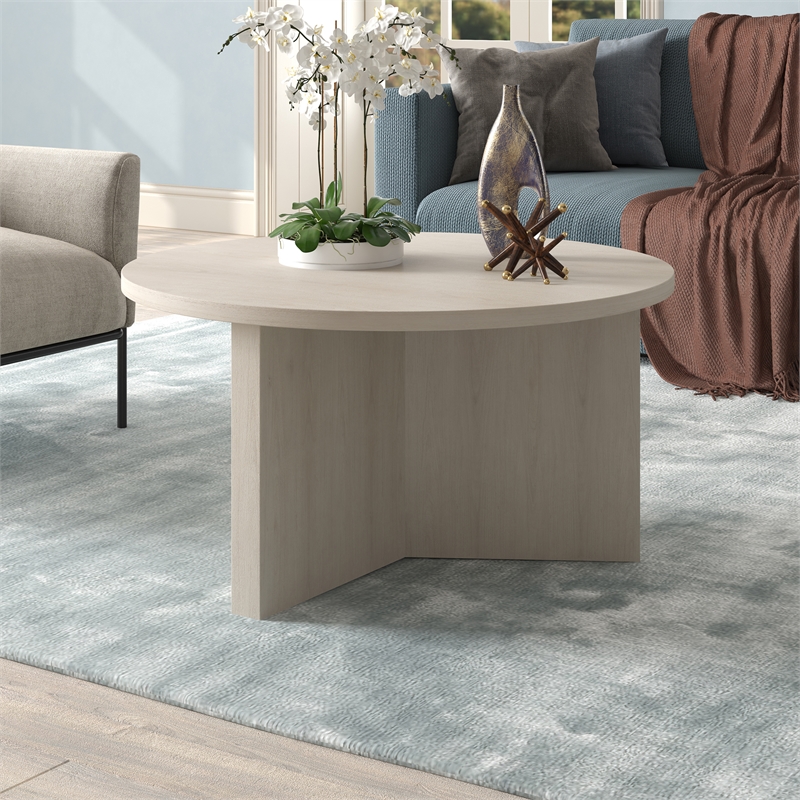Henn&Hart Modern Engineered Wood Coffee Table with Round Top in Alder White