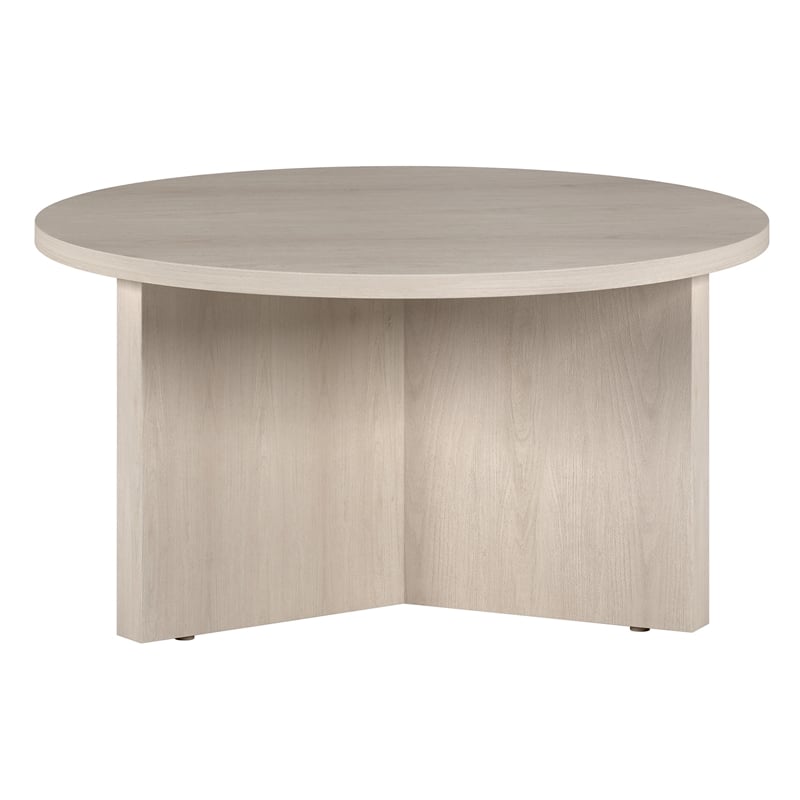 Henn&Hart Modern Engineered Wood Coffee Table with Round Top in Alder White