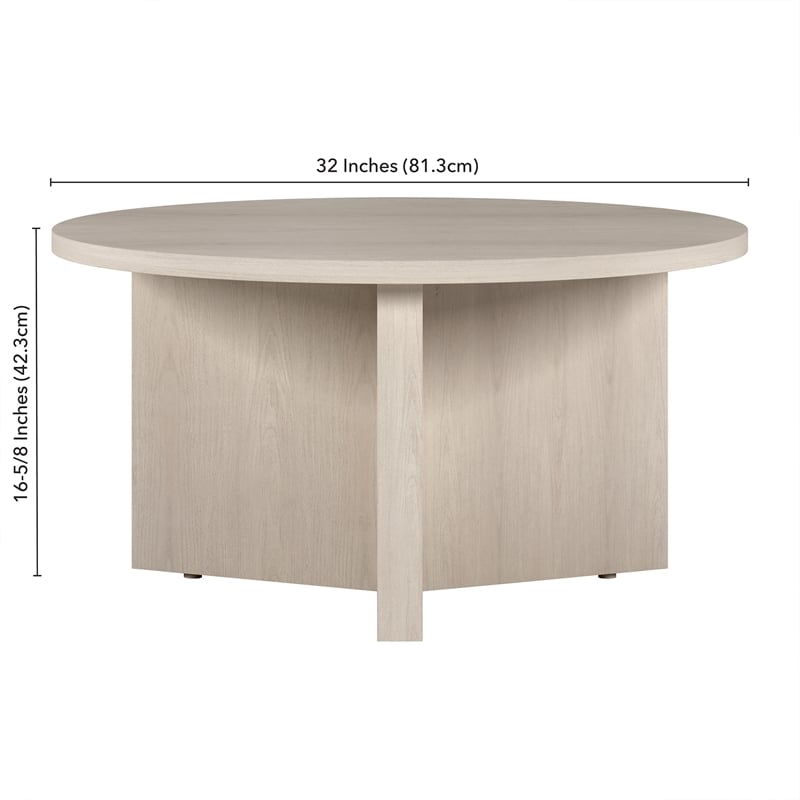Henn&Hart Modern Engineered Wood Coffee Table with Round Top in Alder White