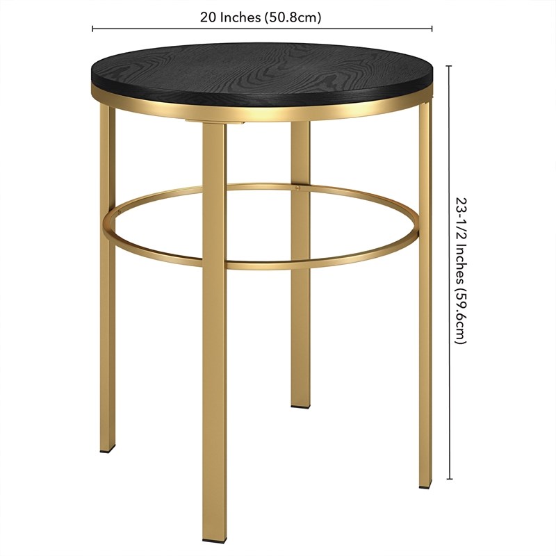Henn&Hart Geometric Modern Metal & MDF Side Table in Brass and Black Grain